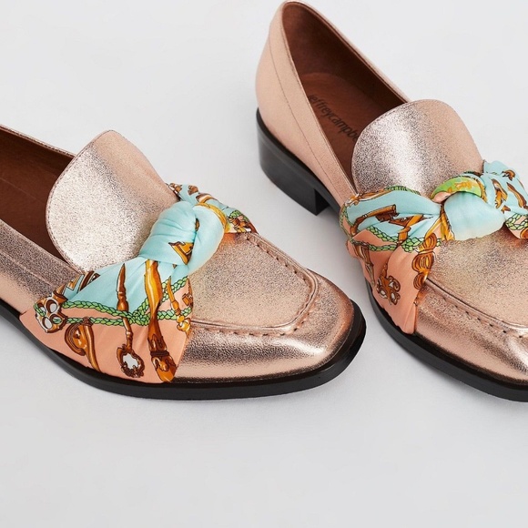 Free People Shoes - Free People Metallic Loafers with Scarf Detail